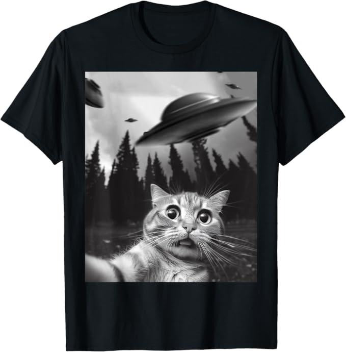 Funny Cat Shirts, Funny Cat Selfie with UFOs T-Shirt - Menswear Top Hoodie Sweatshirt | PrintMintTees.com