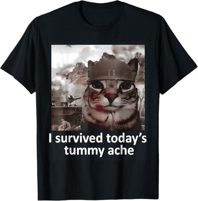 Funny Cat Shirts, I Survived Today's Tummy Ache Groovy Funny Cat T-Shirt - Menswear Top Hoodie Sweatshirt | PrintMintTees.com