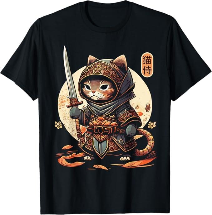 Funny Cat Shirts, Japanese Samurai Cat Tattoo Kawaii Ninja Cat T-Shirt - Menswear Top Hoodie Sweatshirt | PrintMintTees.com