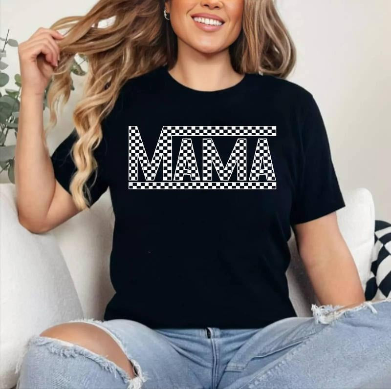 Funny Checkered Mama Black White Gift Women T-Shirt ,Unisex Cotton, Top Womenswear Hoodie, Sweatshirt | PrintMintTees.com