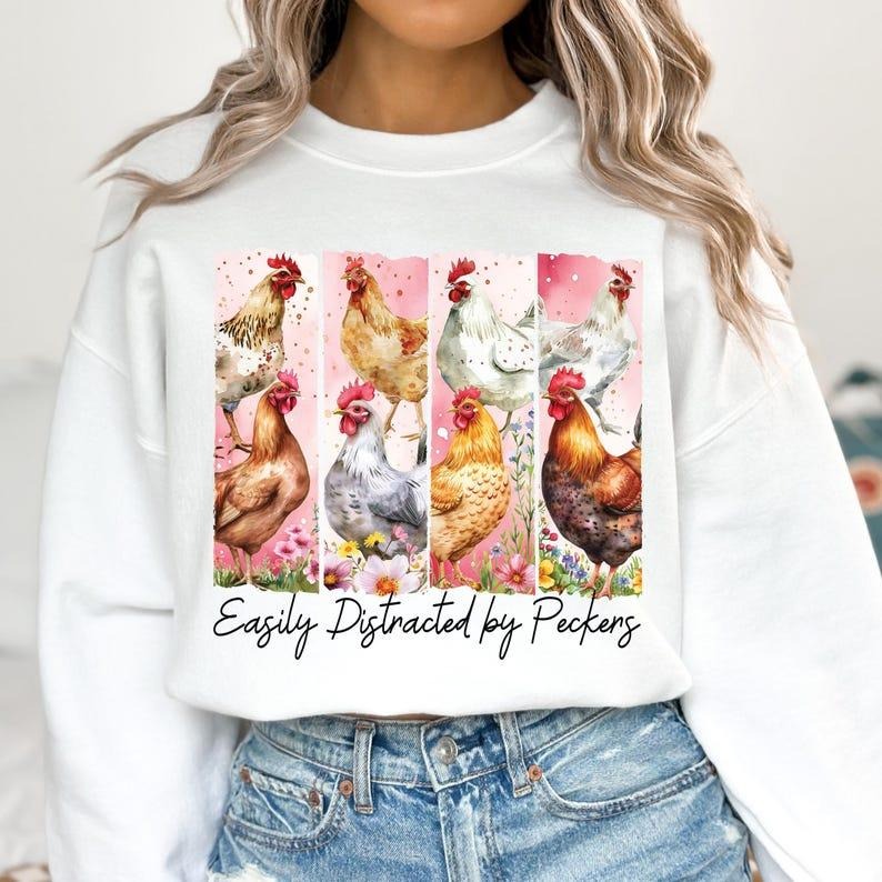 Funny Chicken Sweatshirt Chicken Lover Farm Life Floral Spring Chicken Mom Brushstroke Gift Shirt Hoodie | PrintMintTees.com