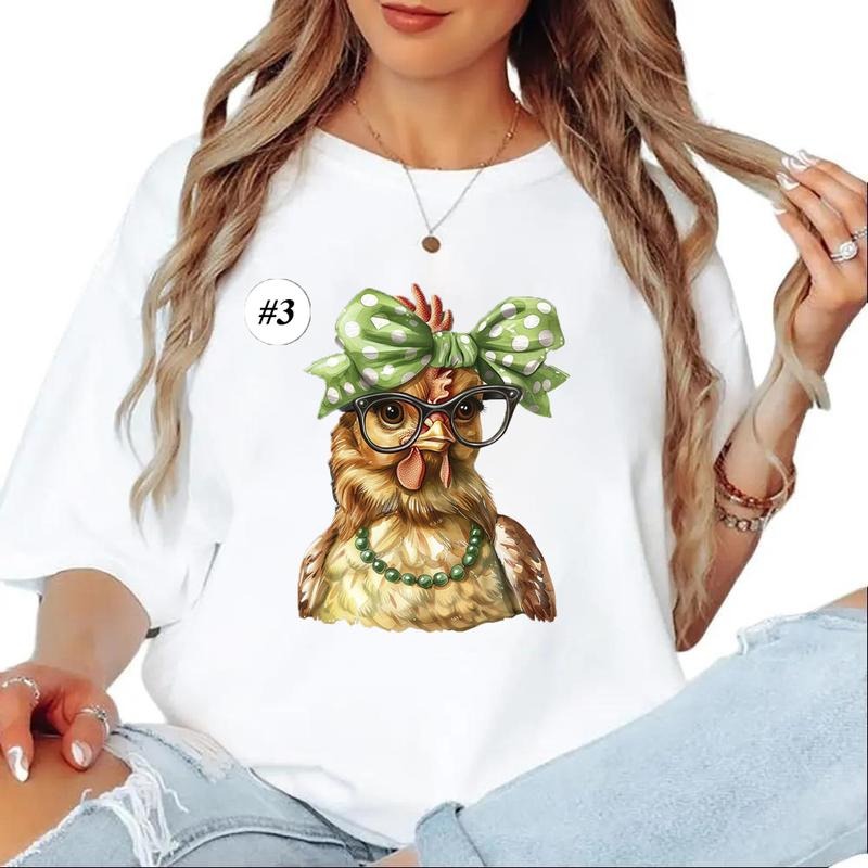 Funny Chicken with Red Bow and Glasses Unisex T-shirt Sweatshirt hoodie funny Cute 1 Cotton Top | PrintMintTees.com