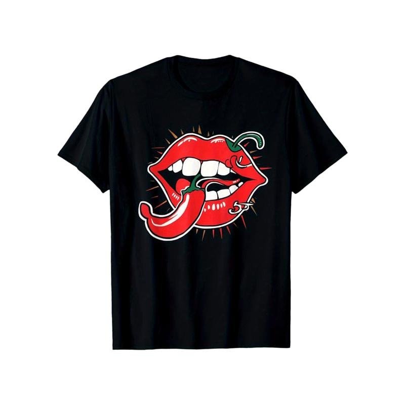 Funny Chili Print, Men's Cotton T-shirt, Graphic Tee Men's Outdoor Clothes, Men's Clothing, Casual Short Sleeve Crew Neck...