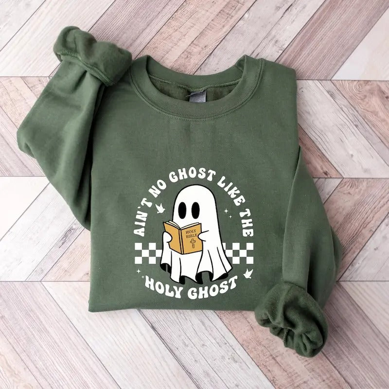 Funny Christian Halloween Sweatshirt, Religious Halloween Shirt, Cute Ghost Sweatshirt, Funny Christian Gifts Cotton...