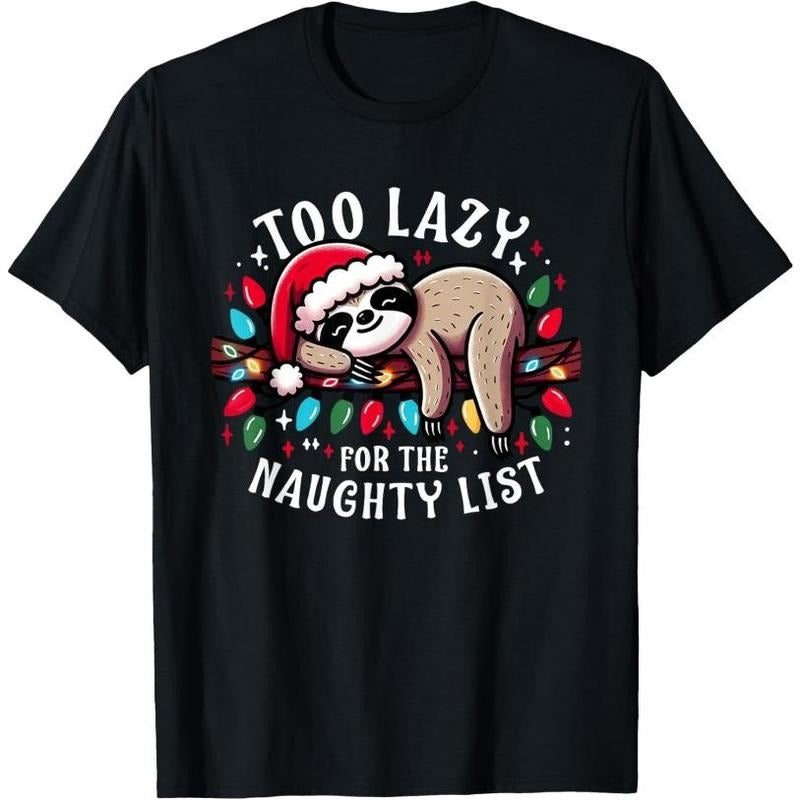 Funny Christmas Design for Women Men Kids Naughty List Sloth T-Shirt Made in USA Hoodie Sweatshirt | PrintMintTees.com