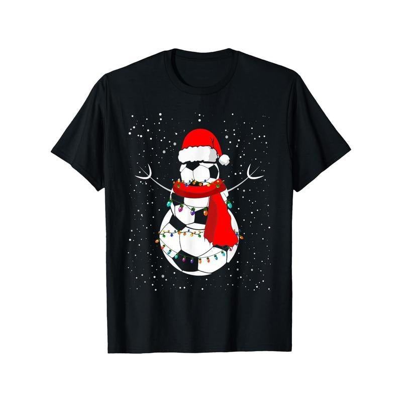 Funny Christmas Football Santa Snowman T-Shirt - 100% Cotton Crew Neck Casual Tee with Print, Regular Fit All-Season Knit...