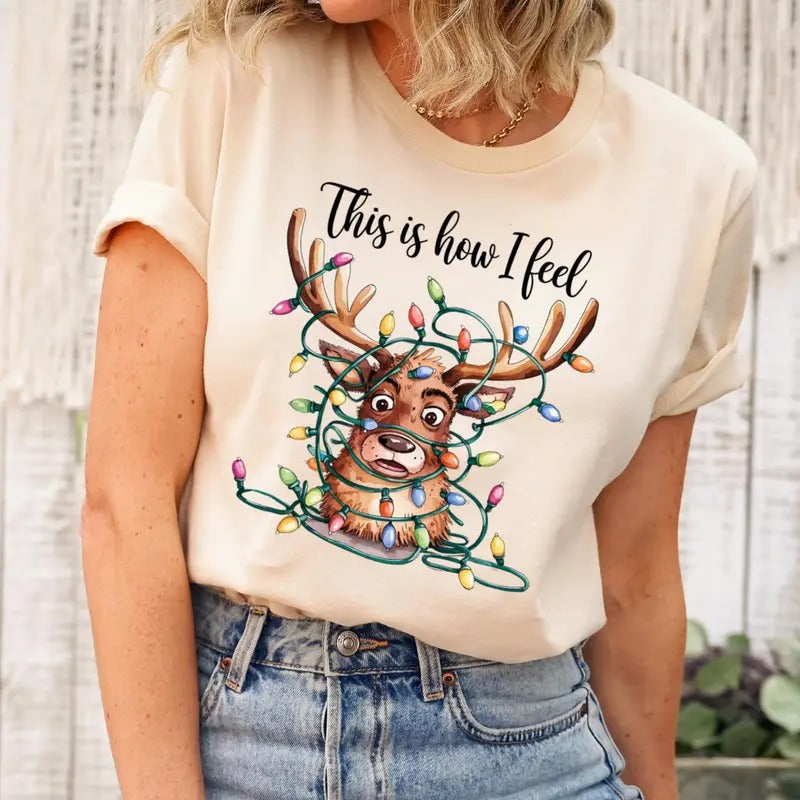 Funny Christmas Shirt This Is How I Feel Reindeer Cotton Sweatshirt Reindeer Christmas Funny Xmas Shirt Gift Women Cotton...
