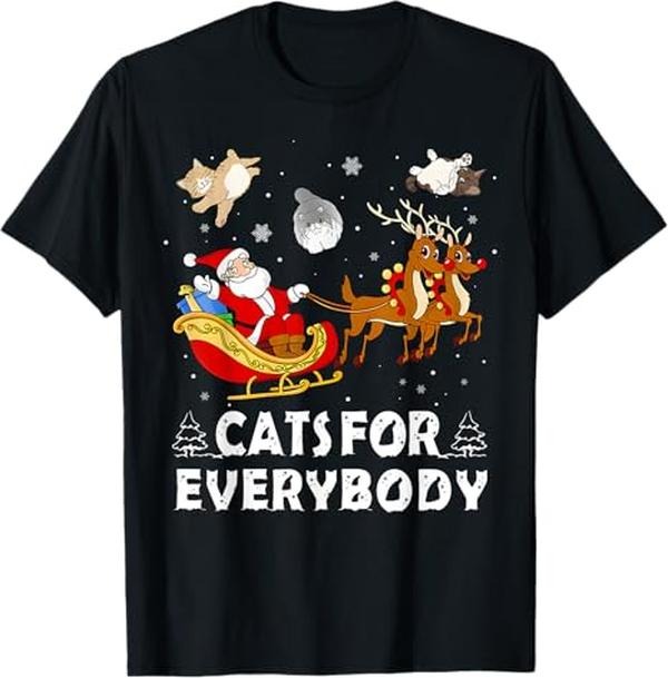 Funny Christmas Shirts, Cats For Everybody Christmas Cat Funny Xmas Women Santa T-Shirt
