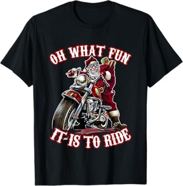 Funny Christmas Shirts, Funny Motorcycle Biker Grandpa Santa Rider Christmas T-Shirt