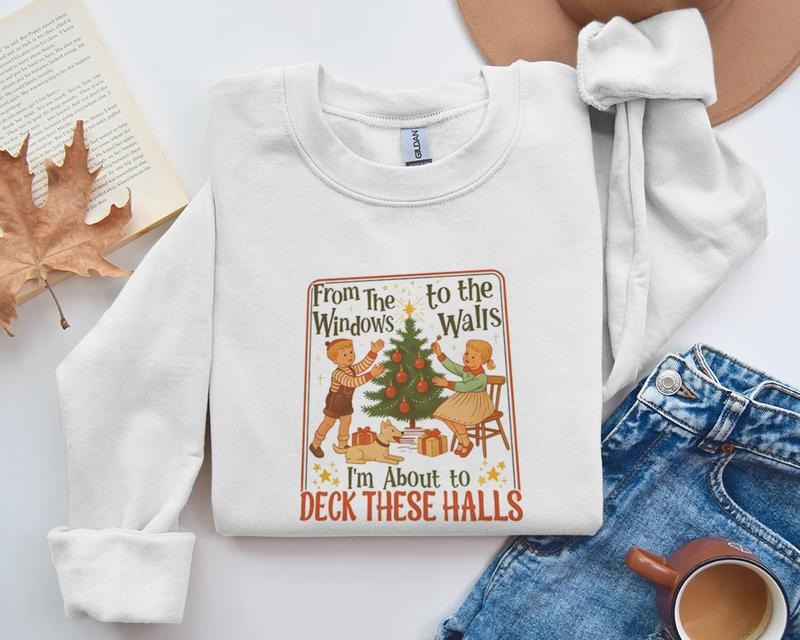 Funny Christmas Sweatshirt, Deck the Halls, Retro Xmas Sweater Shirt Hoodie | PrintMintTees.com