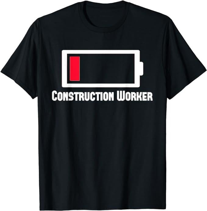 Funny Construction Work Shirts, Funny Low Battery Occupation Job Work Construction-worker T-Shirt Menswear Casual Cotton...