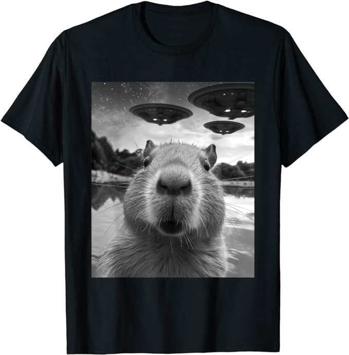 Funny Cute Capybara Shirts Funny Capybara Selfie UFOs Weird Menswear Top Casual Classic T-Shirts, Hoodie, Sweatshirt