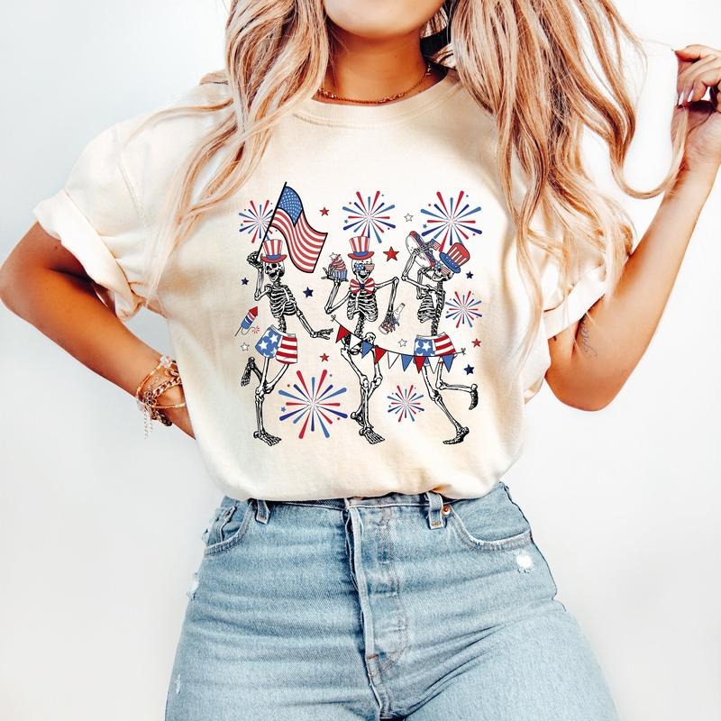 Funny Dancing Skeleton 4th of July Shirt, Retro America Shirt, USA 4th of July, American Flag, Freedom, Memorial Day...