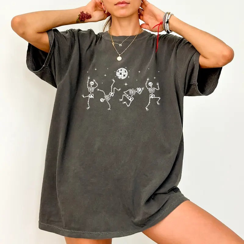 Funny Dancing Skeleton Vintage Comfort Colors Shirt, Skeleton Dancing Vintage Graphic Printed Tee, Funny Halloween...