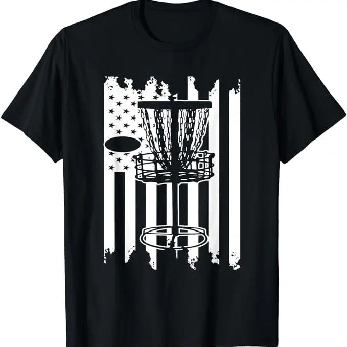 Funny Disc Golf T-Shirt, Gift for Disc Golfers, Disc Golf USA Flag White T-Shirt Menswear Top Hoodie Sweatshirt