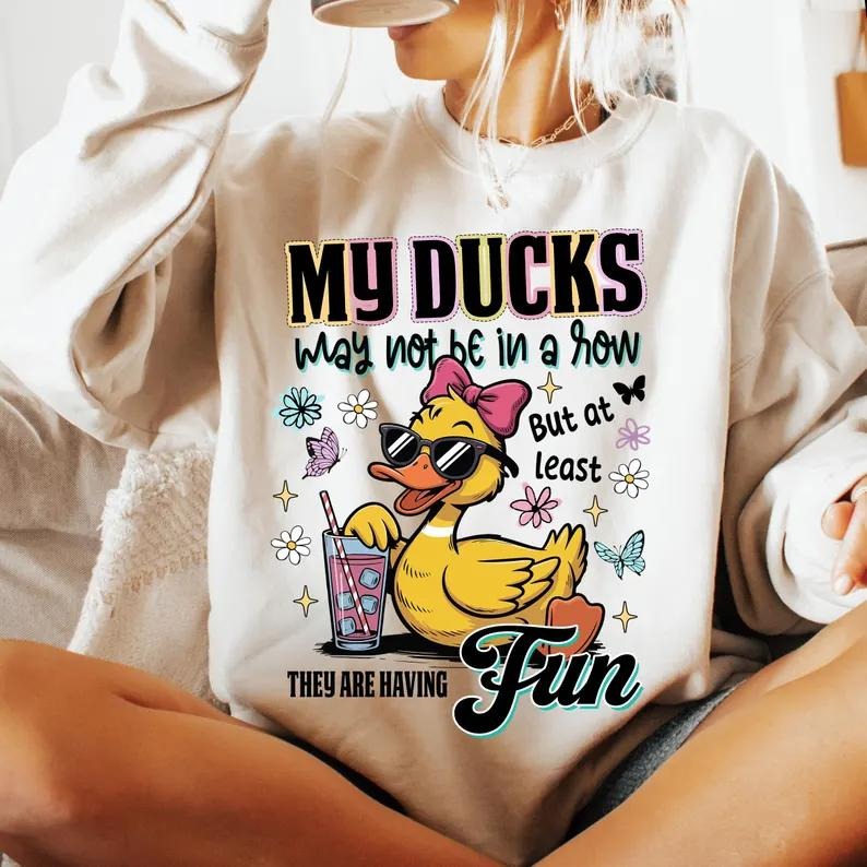 Funny Ducks Not In A Row Shirt, Snarky Mental Health Humor Tee With Cute Duck, Sarcastic Animal Sublimation, Relatable...