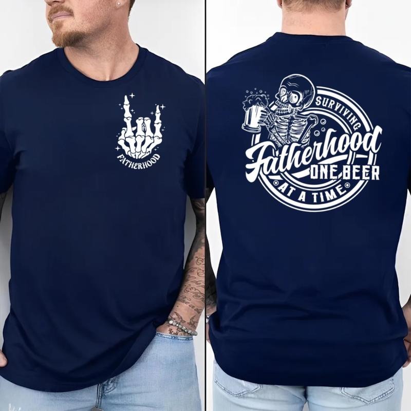 Funny Fatherhood Shirt, Dad Shirt 2 Sides, Fathers Day Gift For Dad, Dad Joke Shirt, Skeleton Daddy Tee, Short Sleeve...