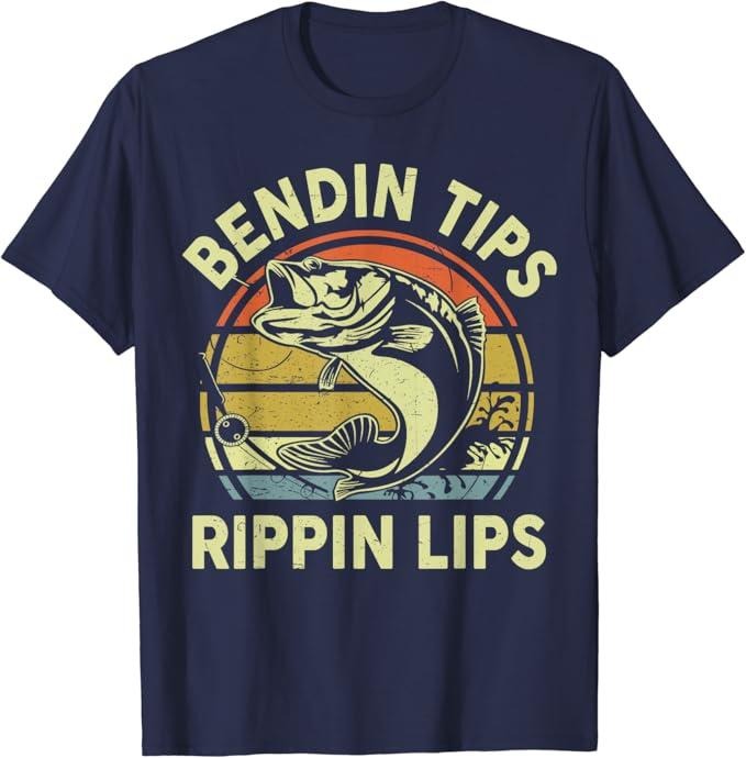Funny Fishing Shirts, Bending Tips Rippin Lips Bass Dad T-Shirt Cotton Fashion Casual Classic Hoodie Sweatshirt