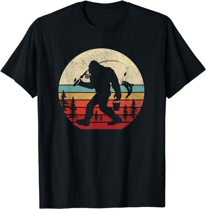 Funny Fishing Shirts, Bigfoot Fishing Shirt Funny Retro Sasquatch Dad Men T-Shirt Cotton Fashion Casual Classic Hoodie,...