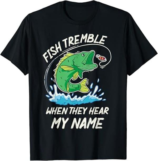 Funny Fishing Shirts, Fish Tremble When They Hear My Name - Funny Fishing T-Shirt Cotton Fashion Casual Classic Hoodie...