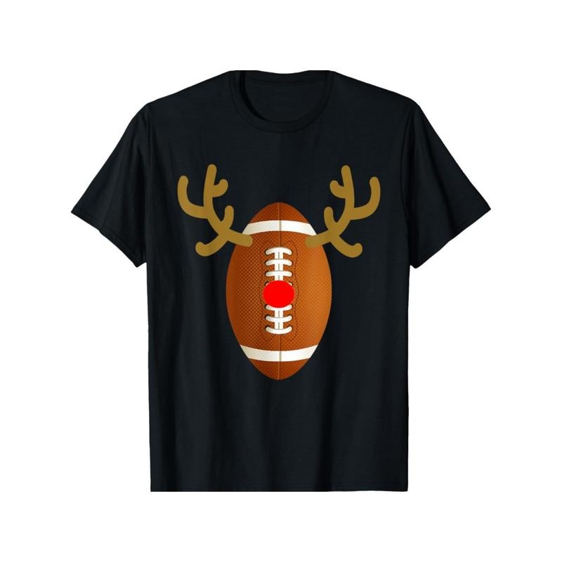 Funny Football Reindeer Graphic Tee - Casual Cotton T-Shirt for Men, Perfect Christmas & Birthday Gift, Crew Neck, Short...