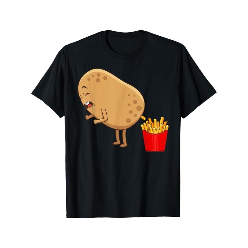 Funny French Fries Designs For Men Women Potato Food Eaters T-Shirt Trendy Cotton Tops Short Sleeve, Street Style Short...