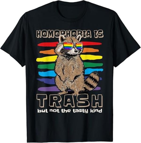 Funny Friend Shirts, Gift For Gay Best Friend, Homophobia Is Trash Gay Pride Raccoon LGBT Ally Gift Rainbow T-Shirt...