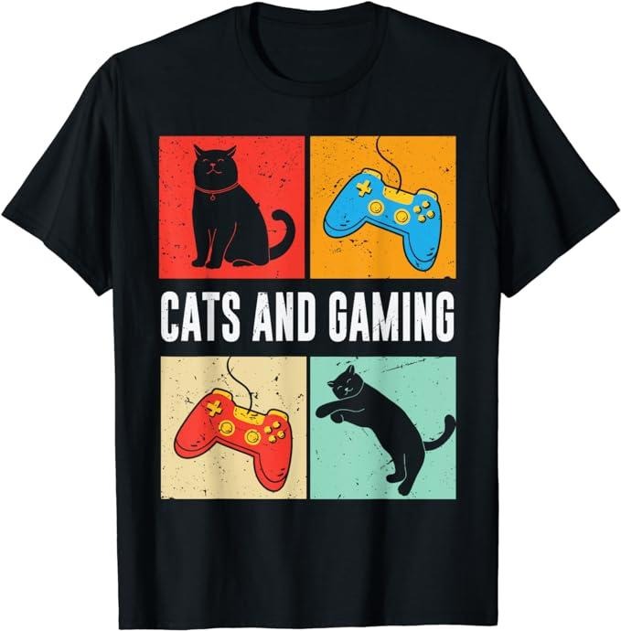 Funny Gamer Shirts, Special Gifts For Gamers, Cats And Gaming For The Cat Lover Gamer Video Game Player T-Shirt Menswear...