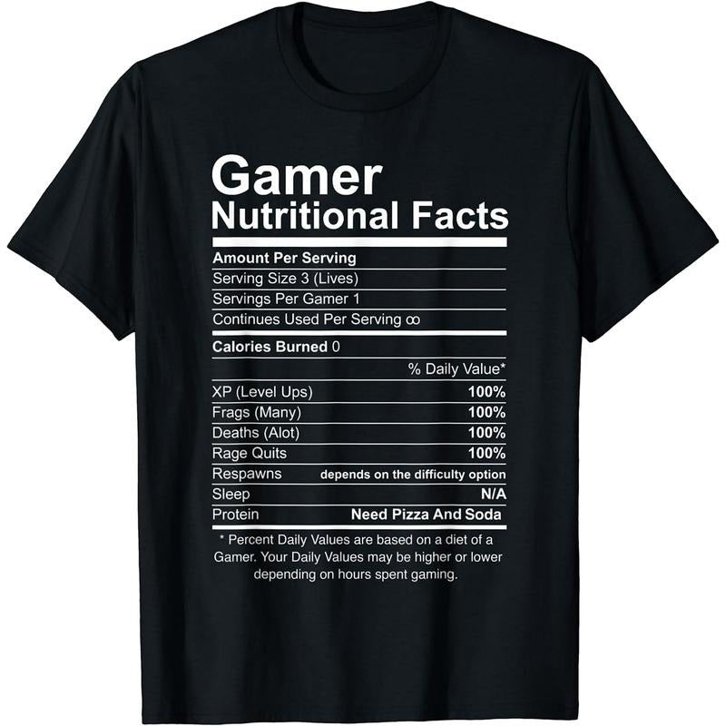 Funny Gamer Shirts, Special Gifts For Gamers, Gamer Nutritional Facts Cool Gamer Video Game Funny T-Shirt Menswear Top...