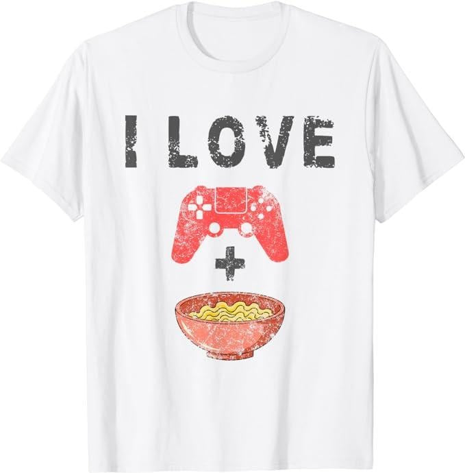 Funny Gamer Shirts, Special Gifts For Gamers, I Love Ramen And Gaming Funny Retro Noodles Gamer T-Shirt Menswear Top...
