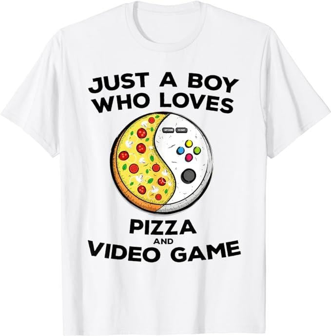 Funny Gamer Shirts Gamers Just Boy Who Love Pizza Video Game Funny Gaming Quote Menswear Top Casual Classic T-Shirts, Hoodie, Sweatshirt