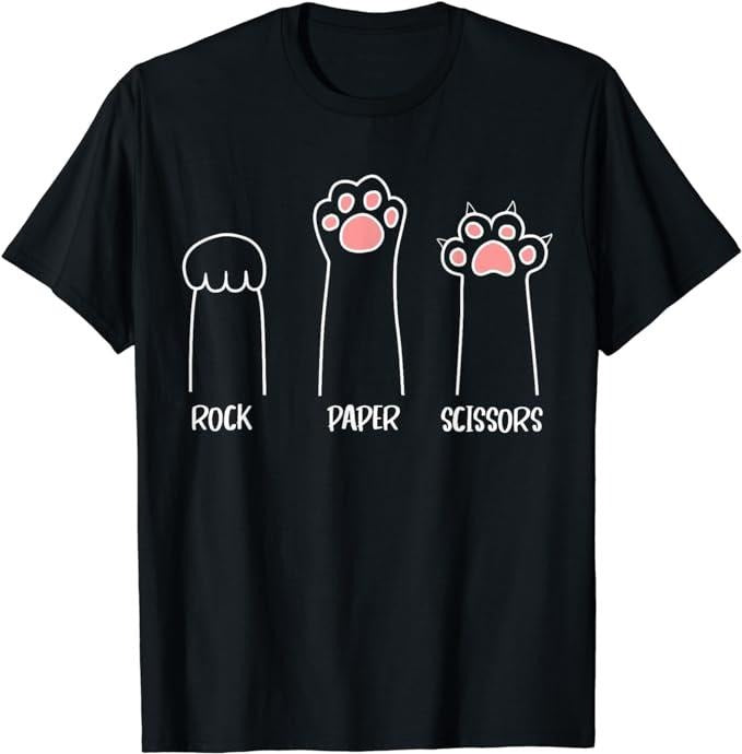 Funny Gamer Shirts, Special Gifts For Gamers, Rock Paper Scissors Hand Game Cute Paw Funny Cat T-Shirt Menswear Casual...