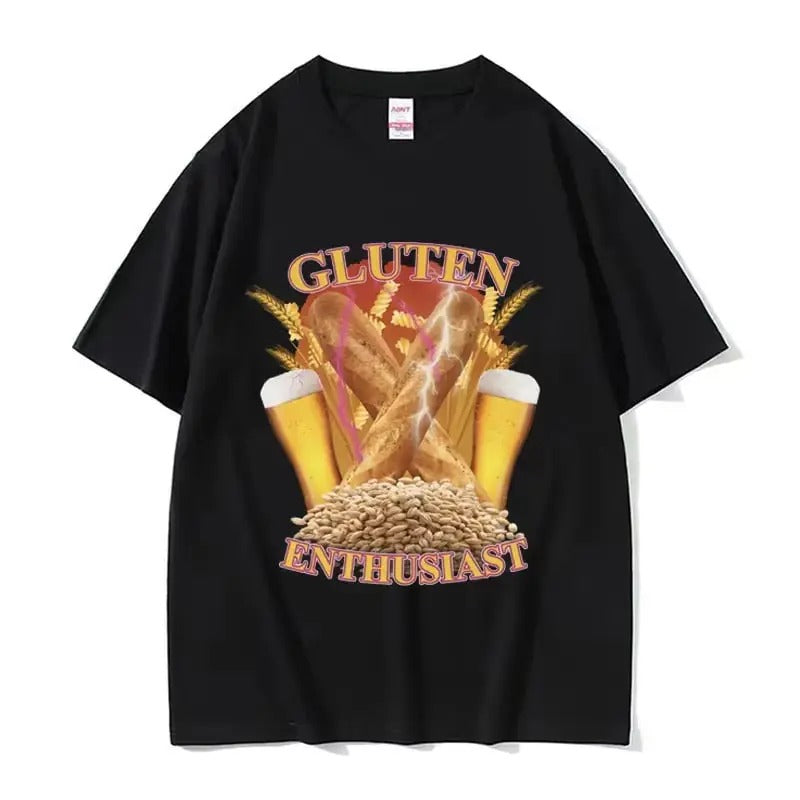 Funny Gluten Enthusiast Meme Vintage Graphic T Shirt Men's Fashion Cotton Short Sleev T-shirts O-Neck Loose Oversized...