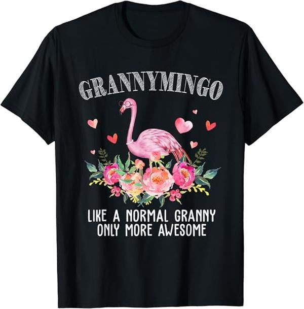 Funny Grandma Shirt, Gift For Grandmother, Flamingo Grannymingo Like a Normal Granny Gift Funny Grandma T-Shirt Casual...