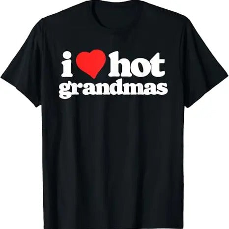 Funny Grandma Shirt, Gift For Grandmother, I Love Hot Grandmas Funny 80s Vintage Minimalist Heart T-Shirt Casual Cotton...