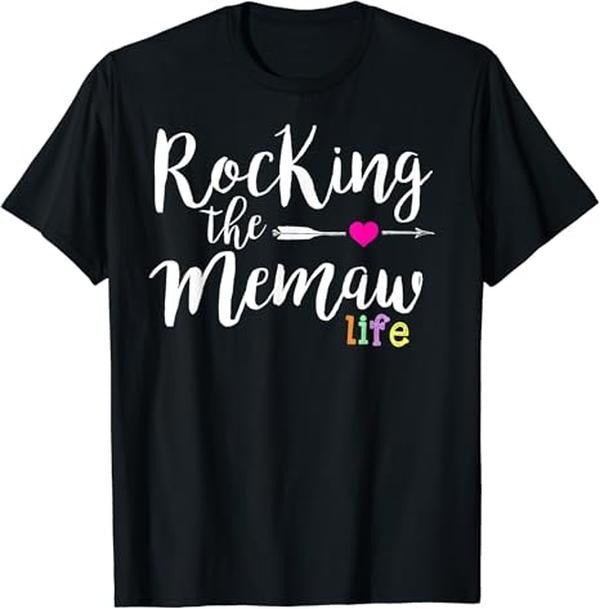 Funny Grandma Shirt, Gift For Grandmother, Rocking the Memaw Life Funny Cute Grandma T-Shirt Casual Cotton Top Hoodie...