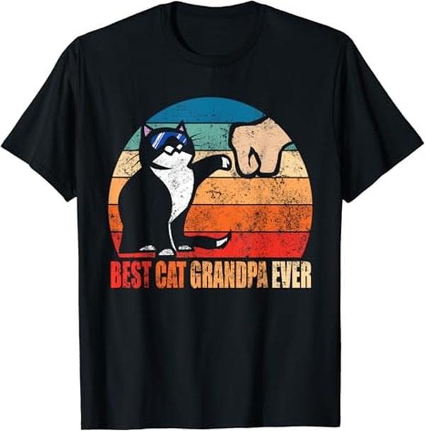 Funny Grandpa Shirt, Gift For Grandfather, Retro Best Cat Grandpa Ever T-Shirt Menswear Casual Cotton Top Hoodie Sweatshirt