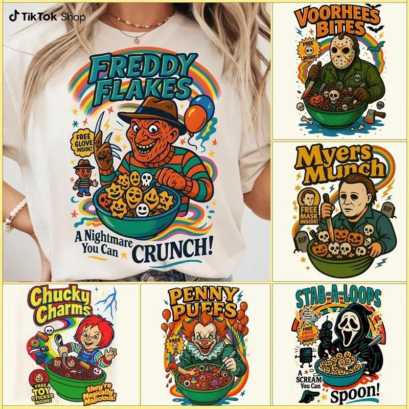 Funny Halloween Horror Character Shirt Retro Horror Shirt Horror Cereal Shirt Halloween Movie Back School Casual Top Shirt Hoodie Sweatshirt