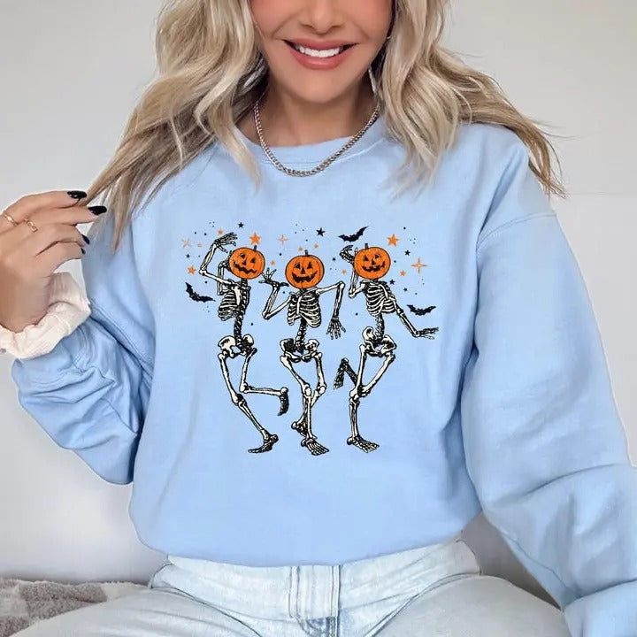 Funny Halloween Pumpkin Head Dancing Skeleton Sweatshirt, Halloween Sweatshirt, Halloween Gift Shirt, Halloween Party...