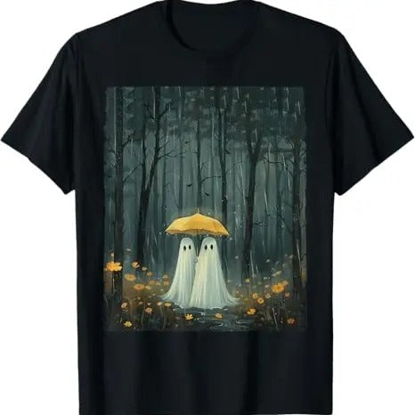 Funny Halloween Shirts Floral Ghost Holds Umbrella Couple Spooky Season Menswear Available Size S 5XL Shirt Hoodie Sweatshirt