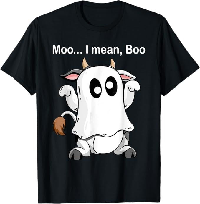 Funny Halloween Shirts For Men, Ghost Cow Moo I Mean Boo Halloween Outfit Funny Cow Lover T-Shirt Menswear