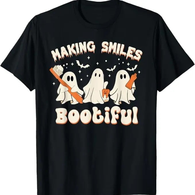 Funny Halloween Shirts For Men, Making Smiles Bootiful Halloween Funny Ghost Dentist Dental T-Shirt Menswear