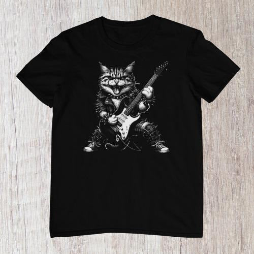 Funny Heavy Metal Cat Shirt, Guitar T-shirt, Men's Rock and Roll Tee made in usa Hoodie Sweatshirt | PrintMintTees.com
