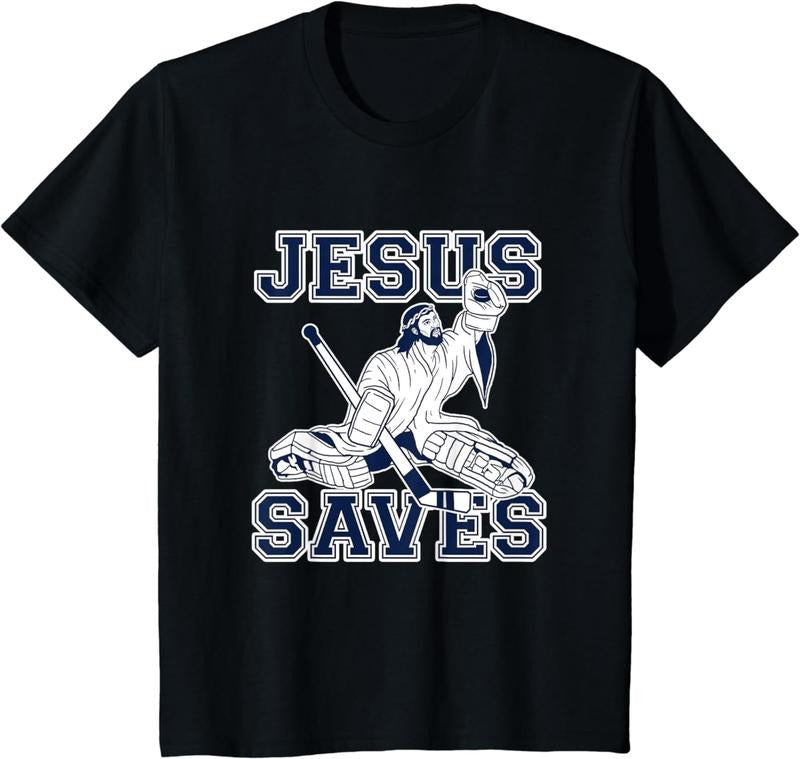 Funny Hockey Shirt Jesus Saves Shirt Goalie Shirt Menswear T-Shirts, Hoodie, Sweatshirt