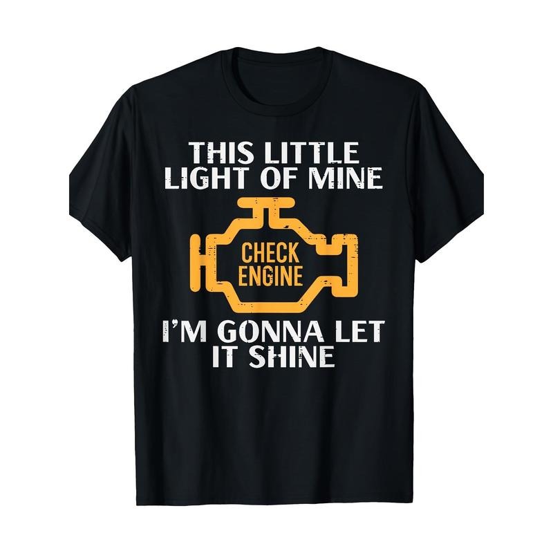 Funny Mechanic T-Shirt for Men - Humorous Check Engine Light Design, 220g, Short Sleeve, Casual Wear for Garage...