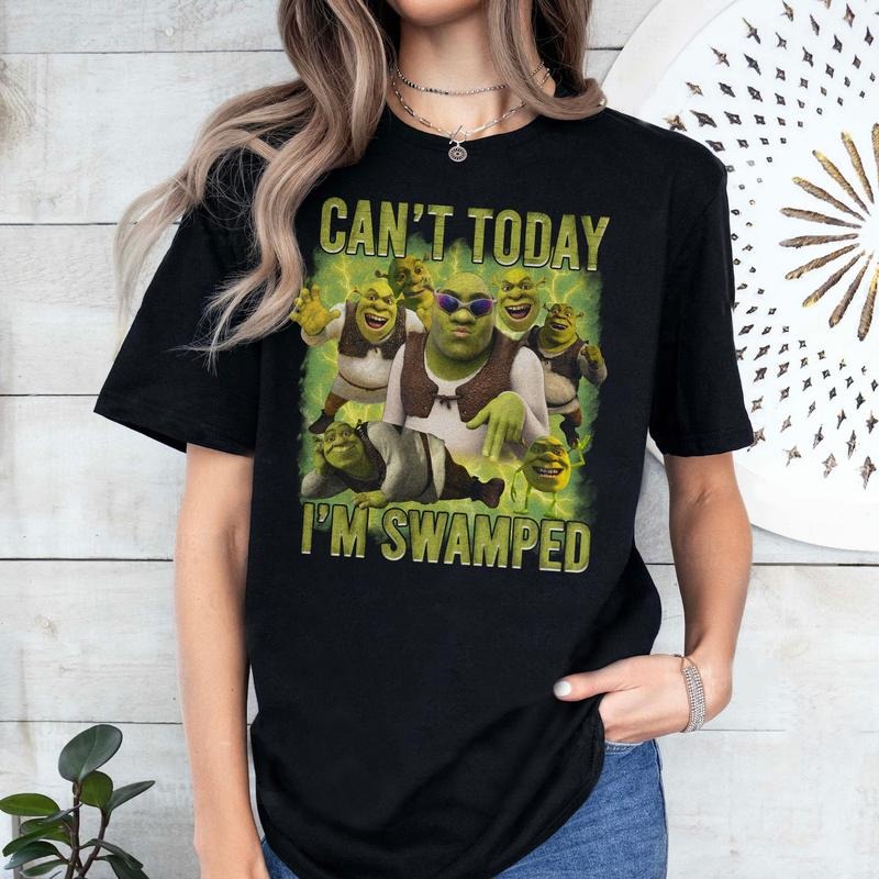Funny Meme Can't Today I'm Swamped Shirt, Shrek Funny Trending Shirt, Fiona And Shrek Tee, Shrek Face Meme Shirt, Gift...
