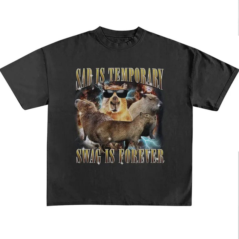 Funny Meme Capybara Shirt, Sad Is Temporary Swag Is Forever Vintage 90s Shirt, Retro 90s Capybara Shirt, Funny Graphic...
