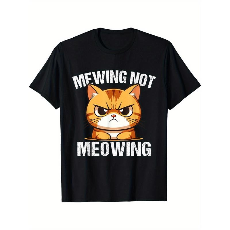 Funny Meme Goofy Cat Mewing Not Meowing Cool Goofy Cat T-Shirt Selected pure cotton interesting design t-shirt for men,...