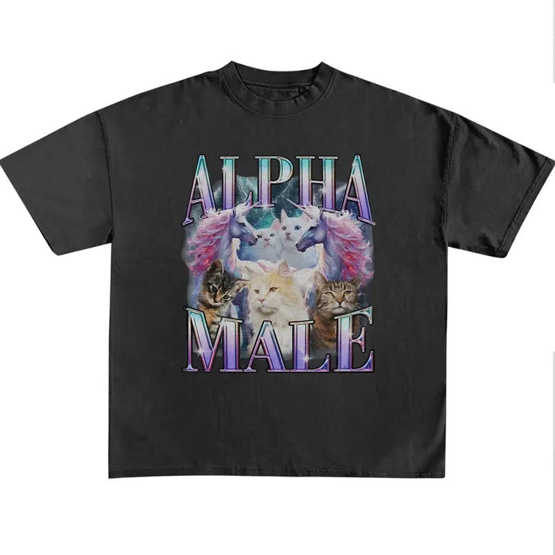 Funny Meme Shirt, Alpha Male Unicorn Cat Ironic Vintage 90s Shirt, Retro Rainbow Unisex Shirt, Funny Weird Shirt, Quirky...