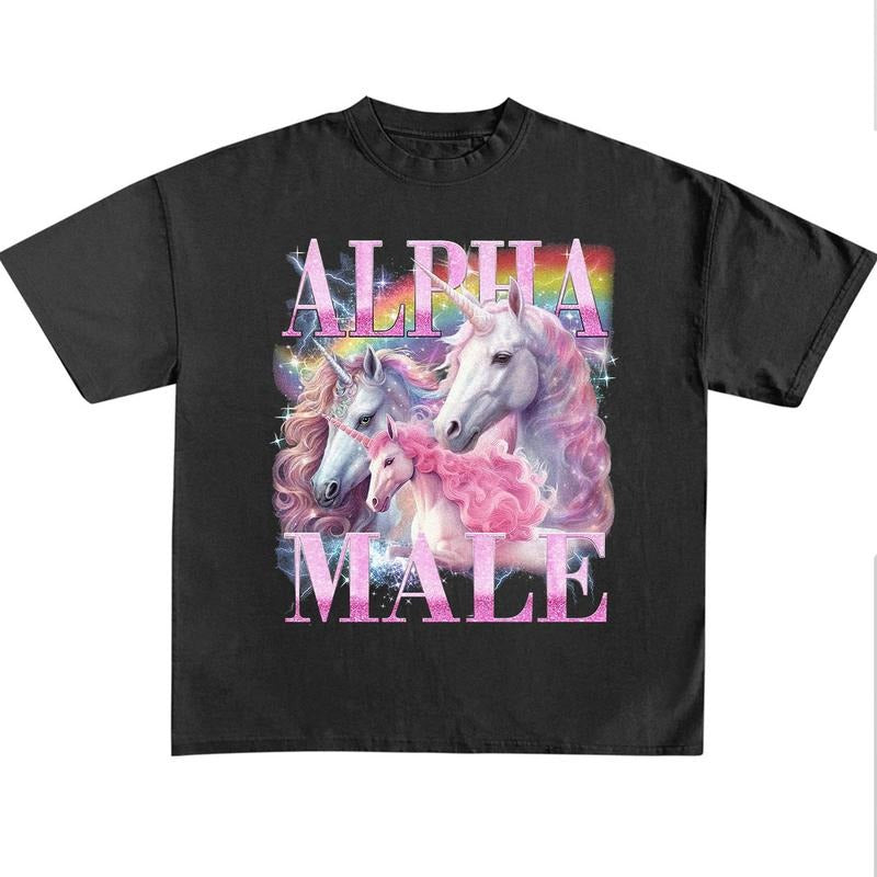 Funny Meme Shirt, Alpha Male Unicorn Ironic Vintage 90s Shirt, Retro Funny Rainbow Unisex Shirt, Funny Weird Meme Gift,...